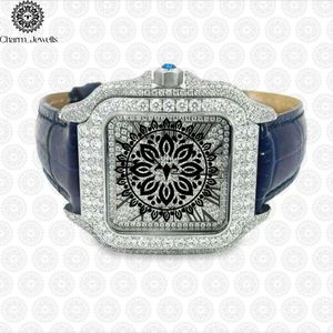 Montre carrée de luxe pour femme Charm_Jewells en acier inoxydable 38 mm, analogique à quartz, avec cristal saphir, diamants et bracelet en cuir, tendance - Product Image 3