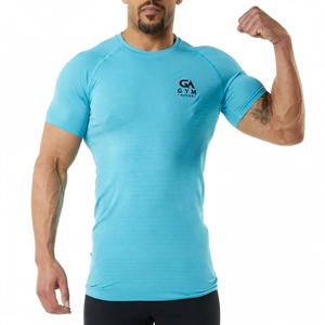 เสื้อยืดออกกำลังกายผู้ชาย GYM ACTIVE ผ้าคอตตอนผสมสแปนเด็กซ์ พิมพ์ลายสกรีน สไตล์สตรีทแฟชั่น ทรงเข้ารูป คอกลม ถักทอ สีน้ำเงิน - Product Image 3