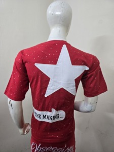 Camiseta de Manga Corta con Cuello Redondo Roja para Hombre Starcult, Bordada, Informal, Antiarrugas, Transpirable, 100% Algodón, Corte Regular - Product Image 5