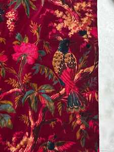 Cortinas de terciopelo de algodón color rojo vino estilo vintage con estampado floral de pájaros, cortinas boho de alta calidad para la decoración de tu hogar. - Product Image 1