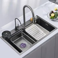 Évier de cuisine intelligent multifonction en acier inoxydable 304, évier de travail fait main avec affichage numérique et lave-tasses