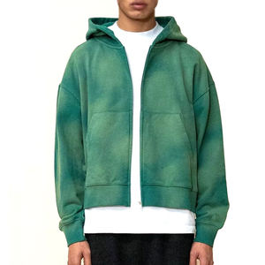 Sweat-shirts à capuche zippés respirants pour hommes, 100 % coton, 300 grammes, teinture unie, imprimé, style décontracté, haute qualité, tendance - Product Image 1