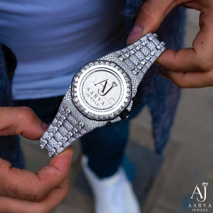 Reloj de Lujo para Hombre AARVA JEWELS, Cronógrafo de Cuarzo, Acero Inoxidable, Cristal de Zafiro, Bisel con Cristales, Resistente al Agua 10 Bar, Estilo Hip Hop - Product Image 1