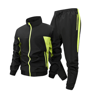 Conjunto deportivo impermeable reflectante para hombre, con chaqueta cortavientos con cierre y cuello alto y pantalones deportivos, 2 piezas. - Product Image 3