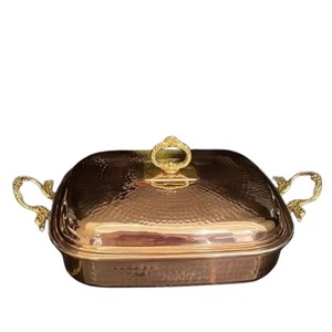 Stainless Steel Casserole Pot with <b>Lid</b> Round Hammered <b>Design</b> Durable Food Warmer <b>By</b> KRAFT WORLD - Product Image 3