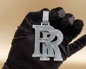 Colgante personalizado con letra doble R inicial, colgante de plata 925, estilo hip hop, colgante con letra personalizada de moissanita VVS para hombre - Product Image 1
