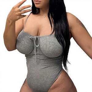 Women's Fashion Bodysuit with Drawstring Detail Sleeveless Stretchy Modal and Spandex Blend Sexy for Women A Brown 1pc Bodysuit - Product Image 1