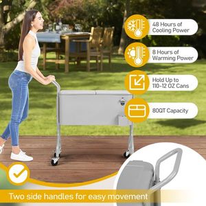 80 Quart Outdoor <b>Rolling</b> Cooler <b>Box</b> with Wheels for Backyard Deck Patio Beverage Storage - Product Image 3