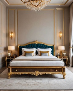 เตียงคิงไซส์ Advika Modern Tufted หุ้มหนัง PU พร้อมตกแต่งด้วยสีทอง ชุดเฟอร์นิเจอร์ห้องนอนสไตล์ร่วมสมัย - Product Image 4