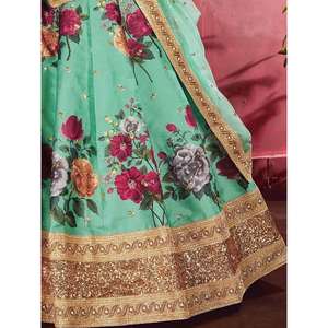 Imprimé floral vert Banglori Silk Groom Wear Lehenga Choli pour les cérémonies de mariage - Product Image 2