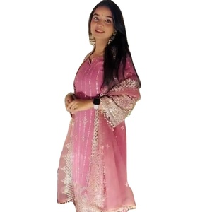 ชุดเดรสสำหรับเทศกาลดิวาลีชุดเดรสผ้าจอร์เจียเทียมสีชมพูลายใหม่ที่น่าสนใจที่สุดเสื้อผ้าอินเดียและปากีสถาน - Product Image 1