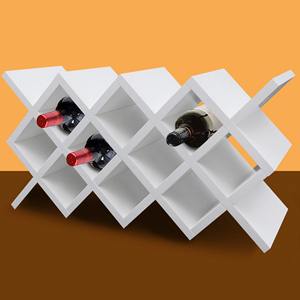 Organisateur de rangement pour 8 bouteilles de vin autoportant, motif losanges blancs, pour présentation – Support à bouteilles de vin en bois au motif diamant minimaliste - Product Image 4