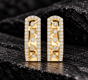 Pendientes de Diamantes Cultivados en Laboratorio con Corte Brillante, Oro de 14K/18K, Aro Geométrico con Pavé, 0.40 CTW DEF VVS, Chapados en Rodio, Elegantes para Boda - Product Image 1