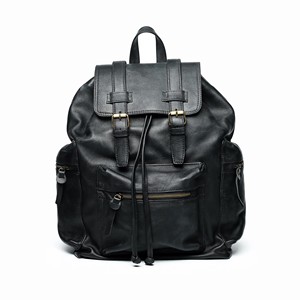 Modern Unisex Genuine Leather Tactical Sports <b>Backpack</b> Solid Navy Blue Zipper Closure Front Pocket Adjustable <b>Strap</b> Polyester - Product Image 6