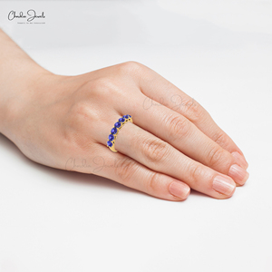 แหวนเพชรแทนซาไนต์ทรงกลมขนาด 3 มม. แบบครึ่งวง ประดับทองคำแท้ 14k สีเหลือง สามารถสวมซ้อนกันได้ เป็นแหวนประจำเดือนธันวาคม - Product Image 5