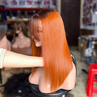 Perruques en cheveux humains vietnamiens de la meilleure qualité avec frange, perruques sans colle à dentelle frontale, cheveux bruts ultra-lisses, style perruque à frange