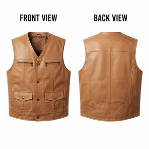 Chaleco de Invierno para Hombre de Cuero Vacuno Grueso, Cuello en V, 850 GSM, Color Marrón Bronceado, Estructurado, Multipanel, con Logotipo Personalizado Grabado con Láser y Bolsillos - Product Image 3