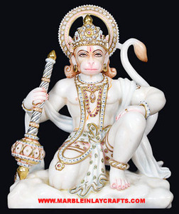 Estatua de Dios hecha a mano, estatua de mármol Hanuman de pie en la plataforma - Product Image 2