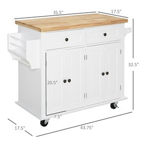 Carrello da Cucina Moderno Bianco in MDF con Ruote, Cassetti Regolabili, Piano in Legno, Porta Spezie/Asciugamani, Carrello Mobile per Sala da Pranzo - Product Image 3