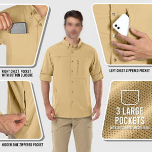 เสื้อเดินป่าดีไซน์หรูหราสำหรับผู้ชาย เสื้อเชิ้ตผู้ชายระบายอากาศแห้งเร็ว เสื้อเดินป่าตกปลาหลายกระเป๋าสำหรับผู้ชาย - Product Image 3