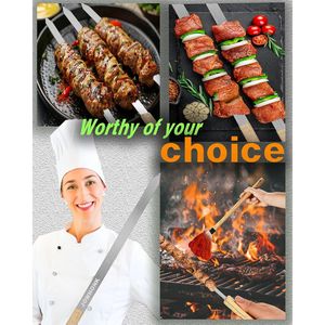 Brochettes extra larges de 27 pouces en acier inoxydable 304 avec manche en bois, de 1 pouce de large, pour grillades, outil de barbecue plat - Product Image 4