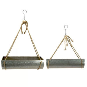 Juego de 2 macetas colgantes de metal galvanizado para pared, estilo rústico, para interiores y exteriores, con cadena de metal. - Product Image 4