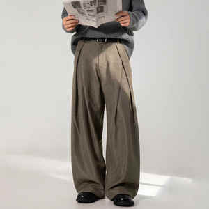 OEM 2026 Custom Pleated Design Wide Leg Pants Men's Autumn Straight Loose Vintage Street Casual <b>Trousers</b> - Product Image 3