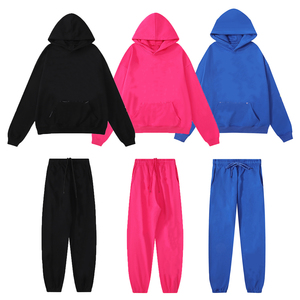 Conjunto Deportivo Unisex con Capucha de Color Sólido, Pantalones con Cordón Ajustable, Manga Larga, 320gsm, Algodón, Ropa de Otoño para Adultos - Product Image 1