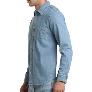 Chemise en jean bleu clair pour homme, manches longues, col rabattu, simple boutonnage, poche poitrine, coupe décontractée, 2026 - Product Image 6