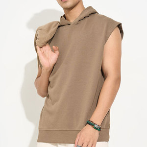 Hoodie sans manches en tricot pour femme, couleur unie, coton respirant, vêtement décontracté d'été, hoodie sans manches - Product Image 3
