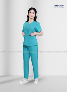 Women's turquoise medical uniform, V-neck, short sleeves, poly rayon fabric, nursing uniform. - Product Image 3