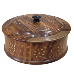 Wholesale Table Ware Wood Roti <b>Serving</b> Box With Wood Lid And <b>Tongs</b> Round Shape Simple Design Wedding Home Table Wood Chapati Box - Product Image 4