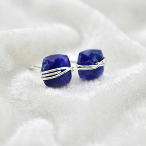 Wholesale Fashion Jewelry 18K Gold Plated Garnet Quartz Square Gemstone Wire Wrapped Dainty <b>Stud</b> <b>Earrings</b> for Women - Product Image 3