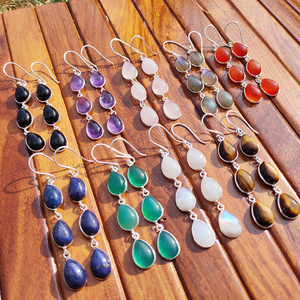 Pendientes Colgantes Bohemios de Piedras Preciosas Naturales Surtidas, Hechos a Mano, Chapados en Plata, de Latón, con Múltiples Piedras, de Alta Calidad, Diseño Único, Regalo para Mujer - Product Image 2