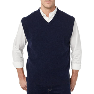 Gilet sans manches en tricot bleu marine pour homme, couleur unie, col en V, style automne, coupe classique, matière acrylique - Product Image 1