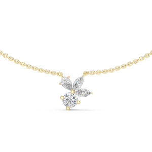 Collier pendentif floral délicat en or jaune 14 carats avec diamant de laboratoire, pétale marquise et diamant central rond en or jaune - Product Image 1