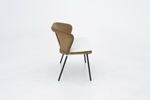 <b>White</b> Wicker Garden <b>Chair</b> Cushioned Outdoor <b>Dining</b> <b>Chair</b> Rope Weave Villa Patio Seating - Product Image 2