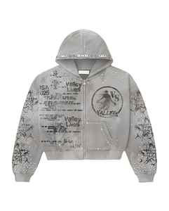 Custom Cotton Boxy <b>Cropped</b> <b>Zip</b> <b>Up</b> Hoodie Heavyweight Acid Wash Rhinestone Streetwear - Product Image 3