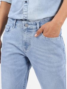 Jeans de Hombre de Corte Recto, Lavado Claro, Cintura Media, Ajuste Regular, Pantalones de Mezclilla Sólidos Casuales, 100% Algodón, Ecológicos, Resistentes a la Decoloración - Product Image 5