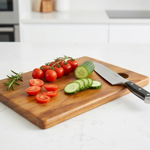 Planche à découper 100 % écologique en bois naturel avec trou de suspension pour servir et hacher les aliments en cuisine, finition de qualité alimentaire - Product Image 2