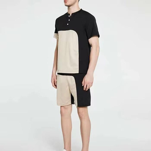 Ensemble d'été décontracté pour homme en tissu éponge uni, respirant, t-shirt et short à manches courtes, tissé 100% coton - Product Image 2