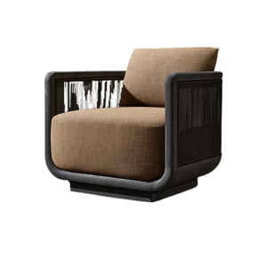 Sillón de Exterior Contemporáneo, Estructura Ovalada de Teca Negra Sólida, Detalle de Cuerda en el Panel, Cojín Grueso, Muebles de Jardín y Patio de Lujo - Product Image 2