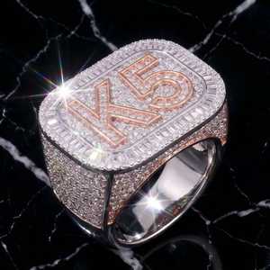 Anillo de Hip Hop Personalizado con Letras y Números de Moissanita, Plata de Ley 925 Original para Rapper, Amuletos para Fiestas y Ocasiones - Product Image 1