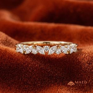 18K Yellow Gold Plated Moissanite Band <b>Dainty</b> Micro Pavé Wedding <b>Ring</b> for Women High Quality mossonite Stackable Eternity <b>Ring</b> - Product Image 3
