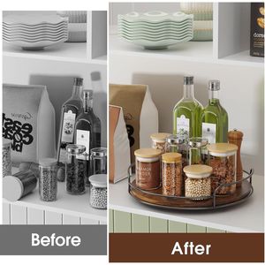 Lot de 2 plateaux tournants en bois pour armoire de cuisine, organisateur de rangement de table 9-10 compartiments - Product Image 3