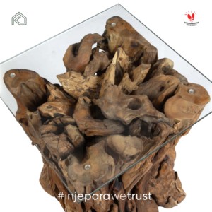 Solid Wood Accent <b>table</b> Teak Root <b>Side</b> <b>Table</b> with Glass Top <b>Rustic</b> Solid Wood End <b>Table</b> for Living Room Villa Hotel Furniture - Product Image 4