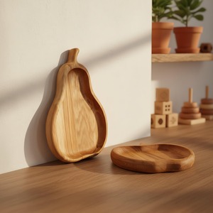 Juego de Platos de Madera con Forma de Manzana y Pera, Ideal para Ensaladas, Frutas, Bocadillos, Bandeja de Madera Natural Elegante para Regalo o Uso Doméstico - Product Image 6