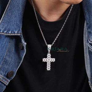 Colgante de Cruz de Moissanita, Plata 925 con Baño de Rodio, Corte Redondo, Unisex, Estilo Hiphop, Amuleto Religioso - Product Image 2