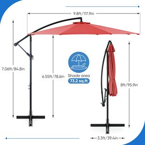 Ombrellone da Patio Sospeso da 3 Metri con Inclinazione a Pulsante e Telo in Poliestere Autobloccante, 8 Stecche Robuste, Rosso - Product Image 3