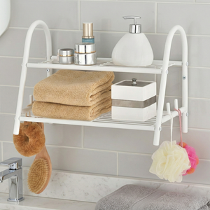 Étagère à serviettes suspendue à 2 niveaux de qualité OEM, rangement moderne pour salle de bain, organisateur mural DIY en tube d'acier en fonte - Product Image 2